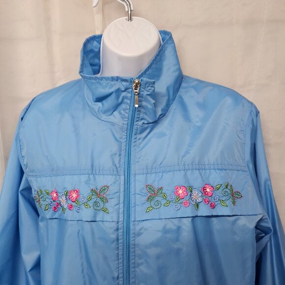 Blair Windbreaker Blue Floral Embroidered Zip Casual M - Picture 2 of 11